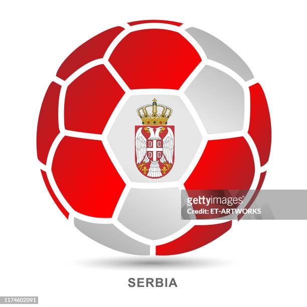vector soccer ball with serbia national flag on white background - serbian flag stock illustrations