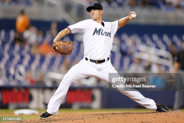 Wei-Yin Chen of the Miami Marlins in action against the Milwaukee Brewers at Marlins Park on September 11, 2019 in Miami, Florida.