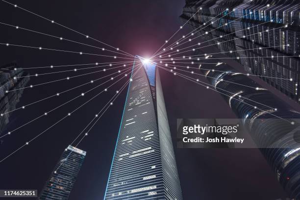 smart city and data communication. internet concept of global business in shanghai - big tech stock pictures, royalty-free photos & images