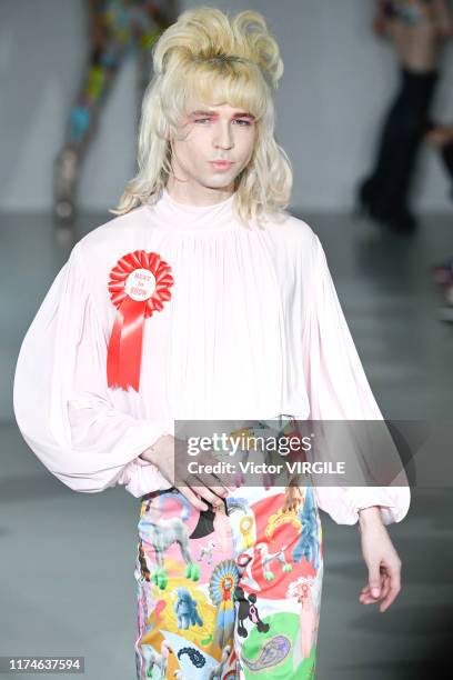 Model walks the runway at the Pam Hogg Ready to Wear Spring/Summer 2020 fashion show during London Fashion Week September 2019 at Victoria House on...