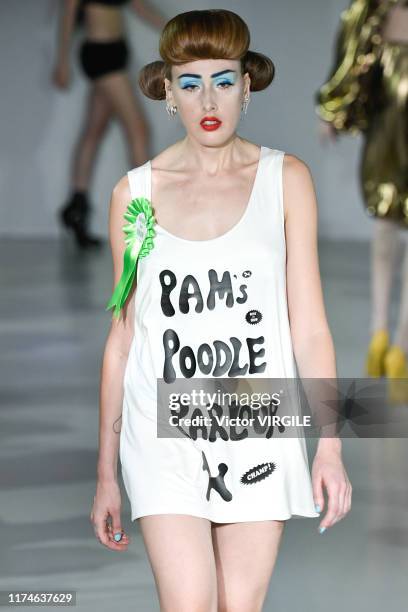 Model walks the runway at the Pam Hogg Ready to Wear Spring/Summer 2020 fashion show during London Fashion Week September 2019 at Victoria House on...
