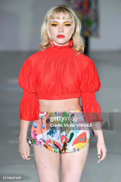 Model Ellie Rae Winstone walks the runway at the Pam Hogg Ready to Wear Spring/Summer 2020 fashion show during London Fashion Week September 2019 at...