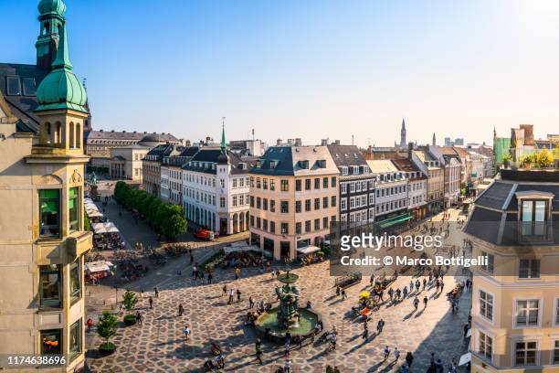 amagertorv square and stork fountain in central copenhagen, denmark - copenhagen stock pictures, royalty-free photos & images