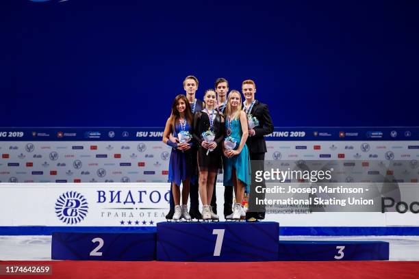 Diana Davis and Gleb Smolkin of Russia, Elizaveta Shanaeva and Devid Naryzhnyy of Russia, Nadiia Bashynska and Peter Beaumont of Canada pose in the...