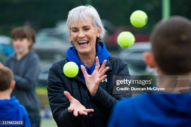 Judy Murray practice with children at Dunblane Sports Club before the Murray Trophy - Glasgow Draw at Dunblane Sports Club on September 14, 2019 in...