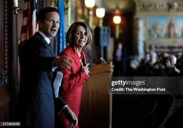 House Minority Leader Nancy Pelosi speaks to Illinois constituents for District Day held by Congressman Aaron Schock at the Library of Congress, in...