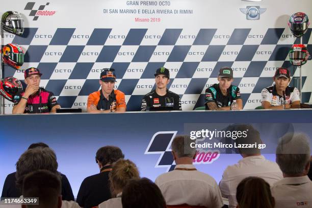 Fabio Di Giannantonio of Italy and +Ego Speed Up, Pol Espargaro of Spain and Red Bull KTM Factory Racing , Maverick Vinales of Spain and Yamaha...