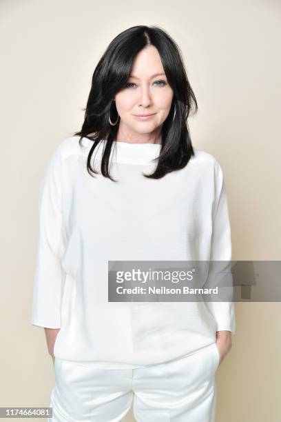 Shannen Doherty poses for a portrait in the Getty Images & People Magazine Portrait Studio at Hallmark Channel and American Humanes 2019 Hero Dog...
