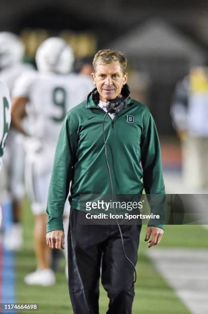 Dartmouth Big Green head coach Buddy Teevens looks on during the game between the Penn Quakers and the Dartmouth Big Green on October 4, 2019 at...