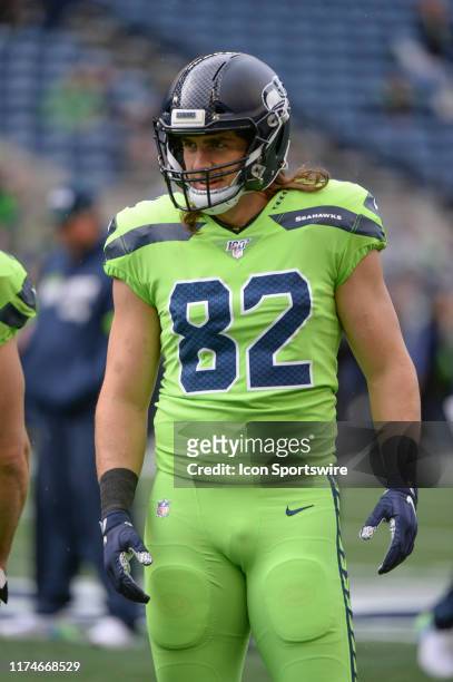 Seattle Seahawks tight end Luke Willson during warm ups before an NFL game between the Los Angeles Rams and the Seattle Seahawks on October 3 at...