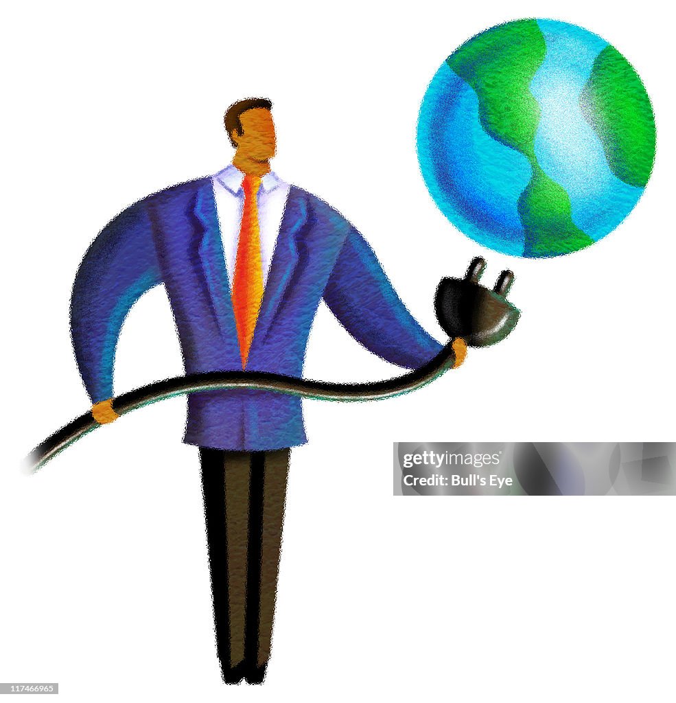 Illustration of a person putting a plug into the earth