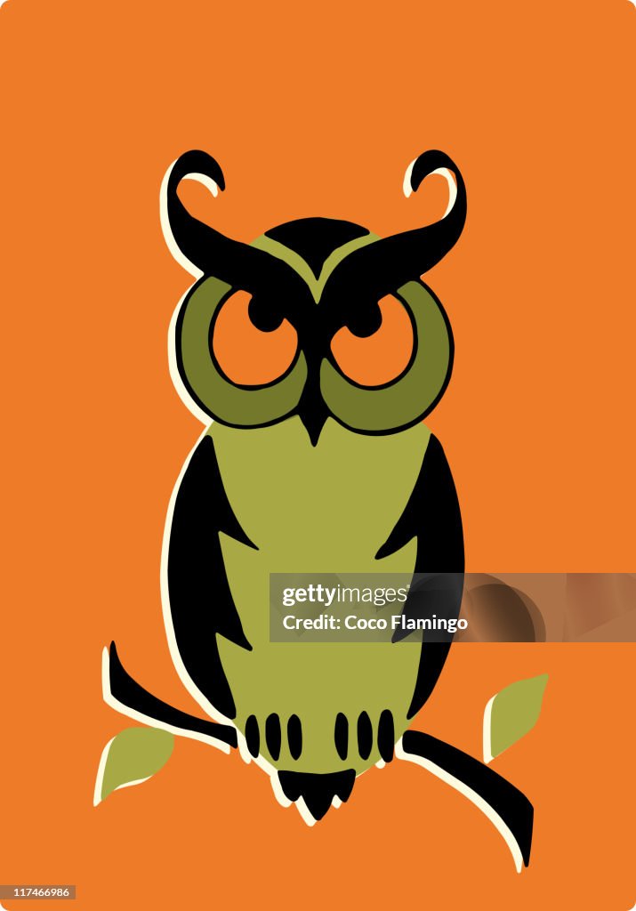 Illustration of an owl on a branch