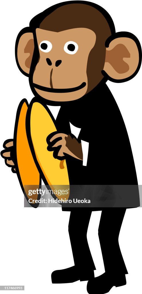 Illustration of a monkey carrying a banana
