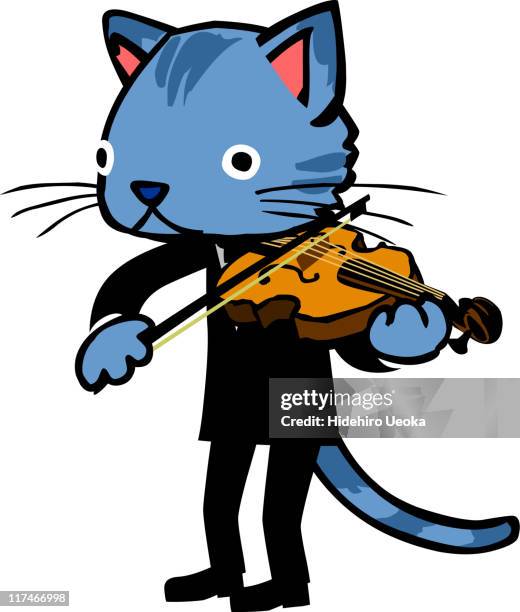 Illustration Of A Blue Cat Playing The Violin, Stock-Foto