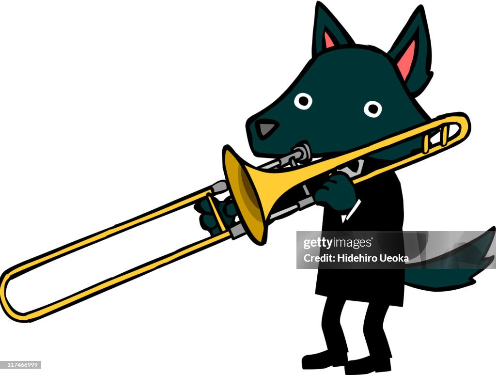 Illustration of a fox playing a trombone