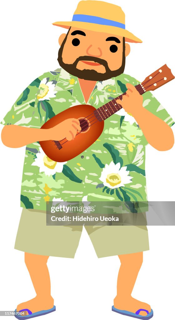 Illustration of a man playing the ukulele