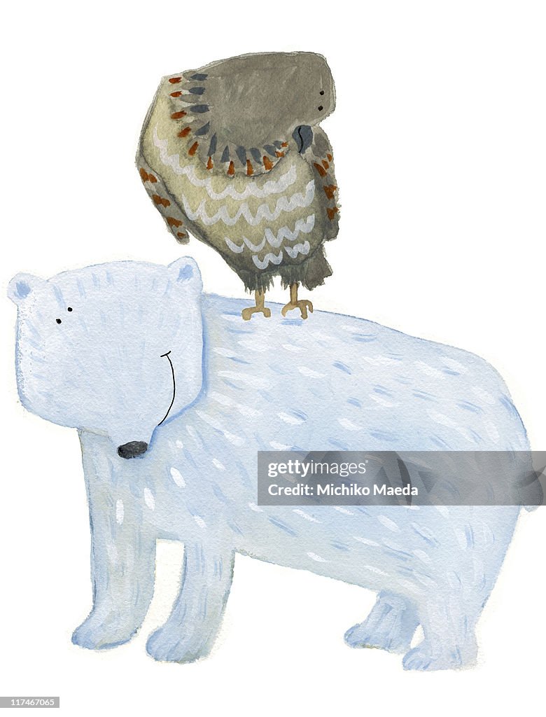Illustration of an eagle on the back of a polar bear