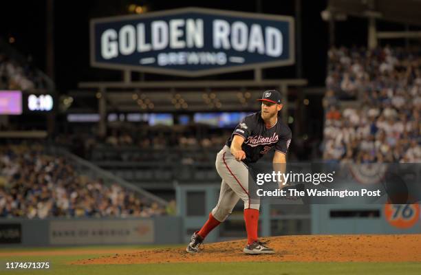 Washington Nationals starting pitcher Stephen Strasburg during a game between the Washington Nationals and the Los Angeles Dodgers in game 2 of the...