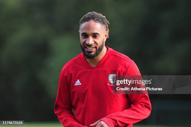 Ashley Williams of Wales during the Wales Training Session at The Vale Resort on October 9, 2019 in Cardiff, Wales.