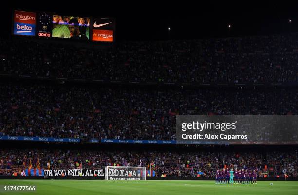 Barcelona players and fans remember Xana, the daughter of former head coach Luis Enrique prior to the Liga match between FC Barcelona and Valencia CF...