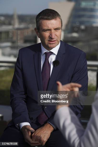 Niall Collins, foreign affairs and trade spokesman for Fianna Fail, speaks during a Bloomberg Television interview in Dublin, Ireland, on Wednesday,...
