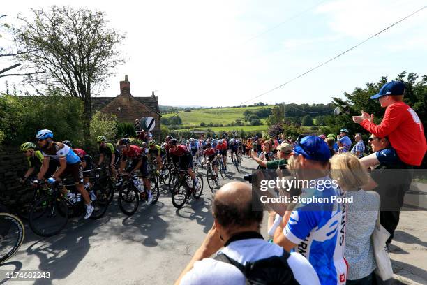 Cameron Meyer of Australia and Team Mitchelton-SCOTT / Gediminas Bagdonas of Lithuania and AG2R La Mondiale / Michal Golas of Poland and Team INEOS /...