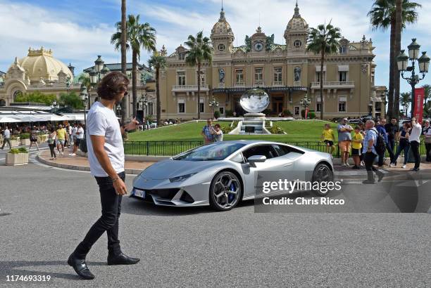 Renan Pacheco with the Lamborghini Huracan at the famouse Monte-Carlo Casino square during the Lamborghini Influencer Awards Monaco 2019 Event on...