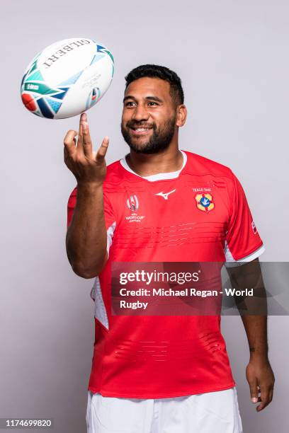 Cooper Vuna of Tonga poses for a portrait during the Tonga Rugby World Cup 2019 squad photo call on September 13, 2019 in Kumagaya, Saitama, Japan.