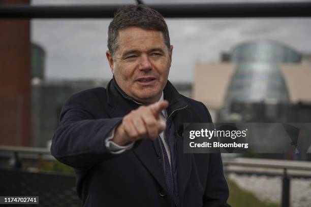 Paschal Donohoe, Ireland's finance minister, gestures while speaking during a Bloomberg Television interview in Dublin, Ireland, on Wednesday, Oct....