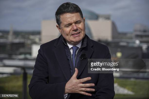 Paschal Donohoe, Ireland's finance minister, gestures while speaking during a Bloomberg Television interview in Dublin, Ireland, on Wednesday, Oct....