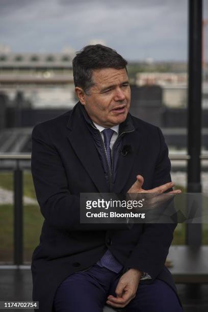 Paschal Donohoe, Ireland's finance minister, gestures while speaking during a Bloomberg Television interview in Dublin, Ireland, on Wednesday, Oct....