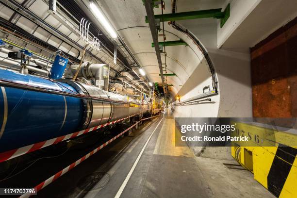 A part of the LHC tunnel is seen during the Open Days at the CERN particle physics research facility on September 14, 2019 in Meyrin, Switzerland....