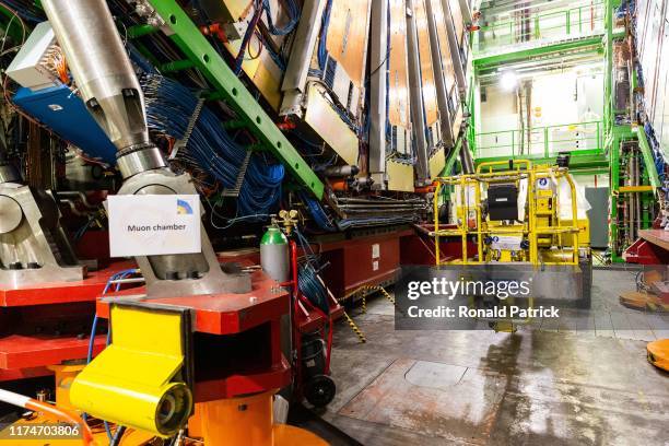 Part of the 14.000 tone CMS detector is seen during the Open Days at the CERN particle physics research facility on September 14, 2019 in Meyrin,...