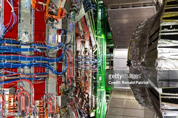 Part of the 14.000 tone CMS detector is seen during the Open Days at the CERN particle physics research facility on September 14, 2019 in Meyrin,...