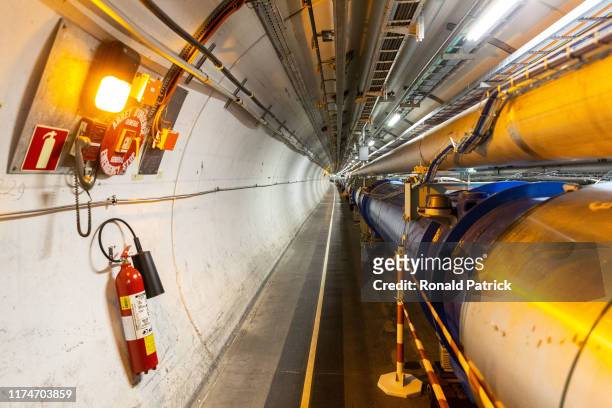 A part of the LHC tunnel is seen during the Open Days at the CERN particle physics research facility on September 14, 2019 in Meyrin, Switzerland....