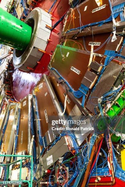 Part of the 14.000 tone CMS detector is seen during the Open Days at the CERN particle physics research facility on September 14, 2019 in Meyrin,...