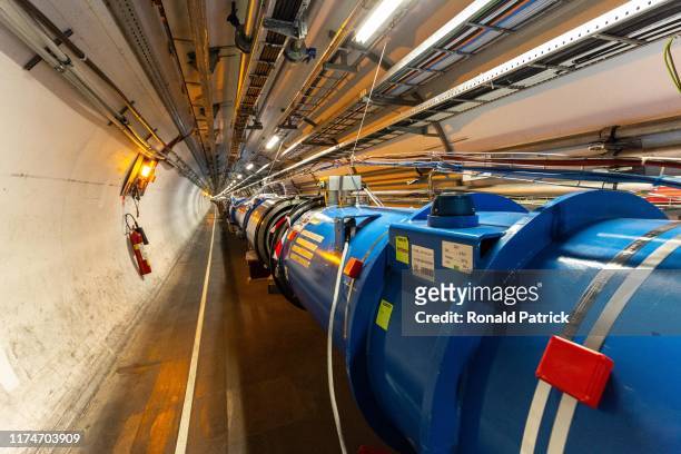 Part of the LHC tunnel is seen during the Open Days at the CERN particle physics research facility on September 14, 2019 in Meyrin, Switzerland. The...