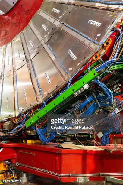 Part of the 14.000 tonne CMS detector is seen during the Open Days at the CERN particle physics research facility on September 14, 2019 in Meyrin,...