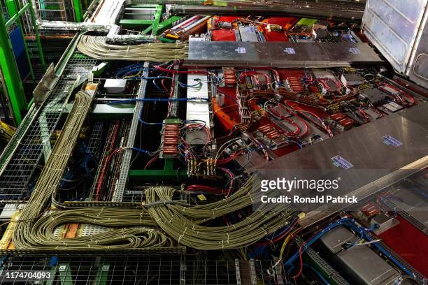Part of the 14.000 tone CMS detector is seen during the Open Days at the CERN particle physics research facility on September 14, 2019 in Meyrin,...