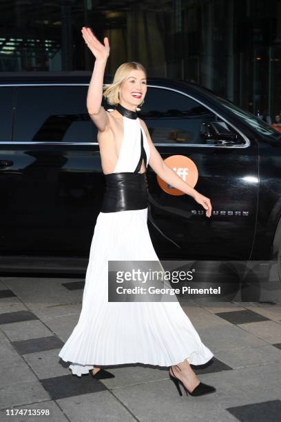 Rosamund Pike attends the "Radioactive" premiere during the 2019 Toronto International Film Festival at Princess of Wales Theatre on September 14,...
