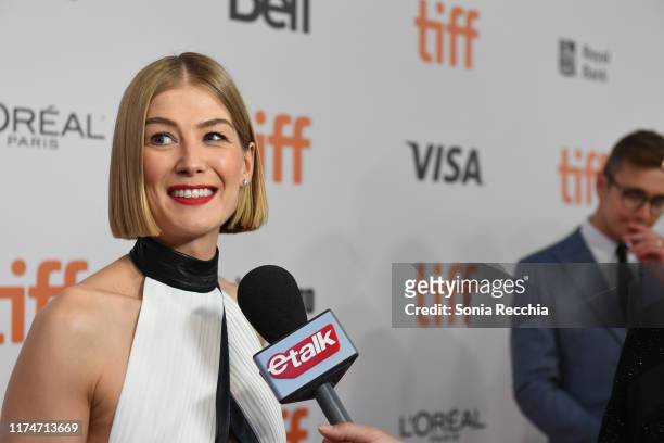 Rosamund Pike attends the "Radioactive" premiere during the 2019 Toronto International Film Festival at Princess of Wales Theatre on September 14,...
