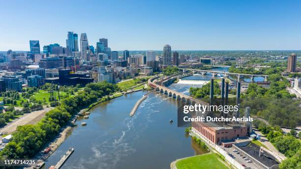 aerial downtown minneapolis - minneapolis aerial stock pictures, royalty-free photos & images