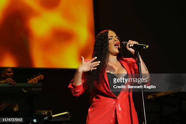 Faith Evans performs onstage at 2019 Finding Ashley Stewart Finale Event at Kings Theatre on September 14, 2019 in Brooklyn, New York.