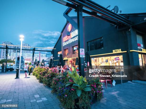 toronto city skyline at dusk - harbourfront area - brewer street stock pictures, royalty-free photos & images