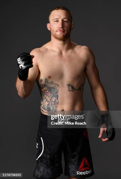 Justin Gaethje poses for a portrait backstage after defeating Donald Cerrone during the UFC Fight Night event at Rogers Arena on September 14, 2019...