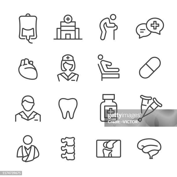 ilustraciones, imágenes clip art, dibujos animados e iconos de stock de iconos médicos y sanitarios - serie de líneas - brazo fracturado