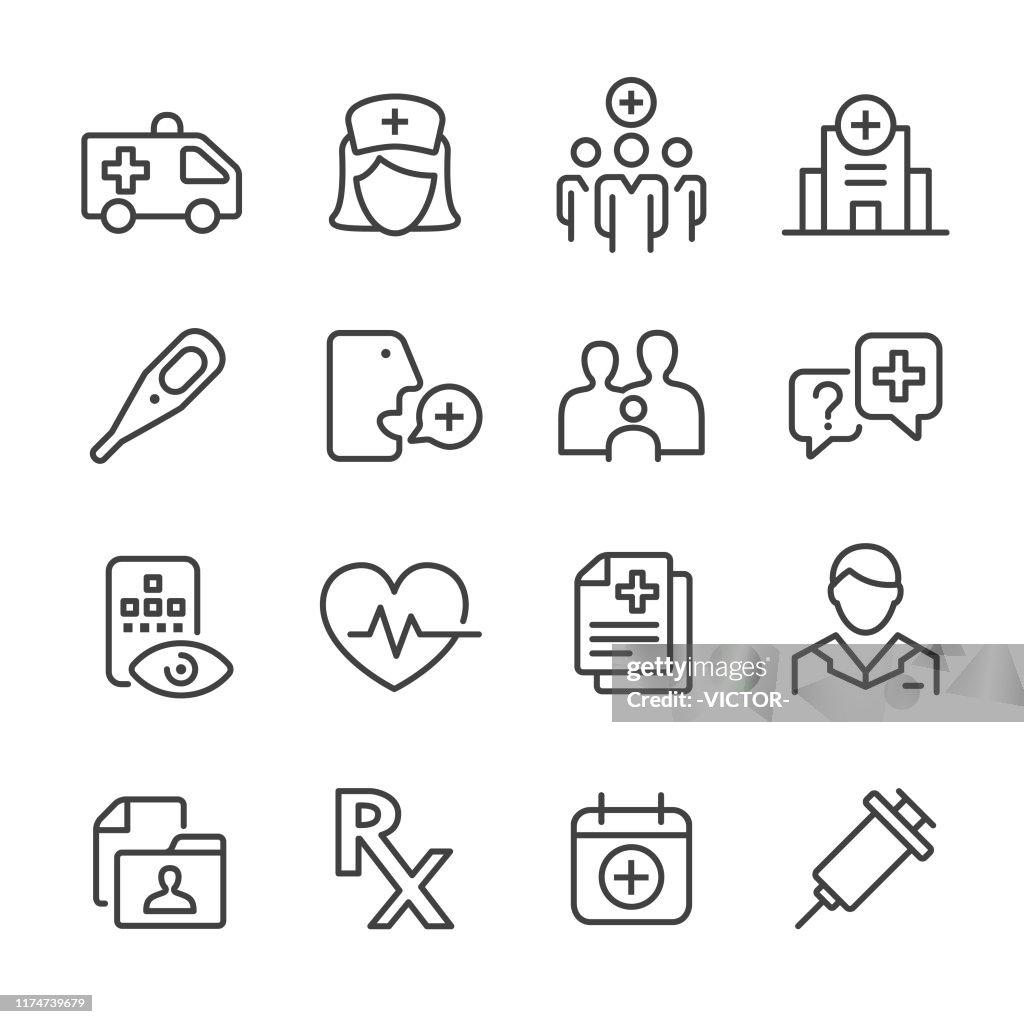Gezondheidszorg en geneeskunde icon-line serie