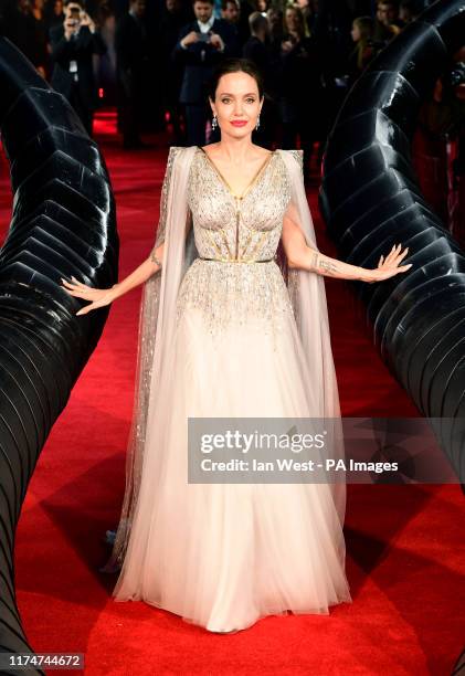 Angelina Jolie attending the Maleficent: Mistress of Evil European Premiere held at Imax Waterloo in London. Picture date: Wednesday October 9, 2019....