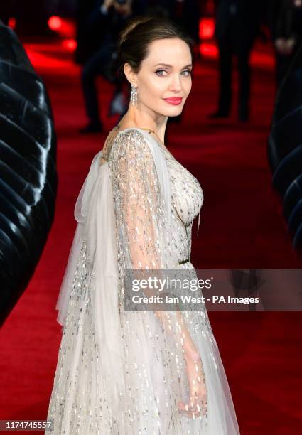 Angelina Jolie attending the Maleficent: Mistress of Evil European Premiere held at Imax Waterloo in London. Picture date: Wednesday October 9, 2019....