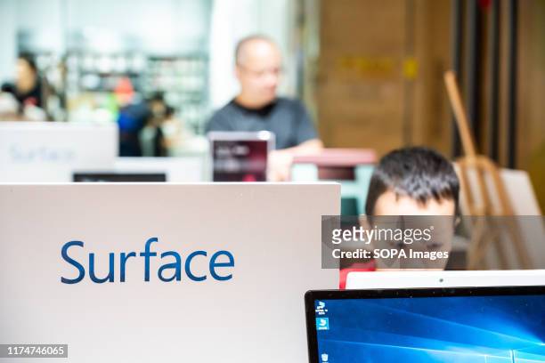 Microsoft Surface computers at a Microsoft retail store in Guangzhou.